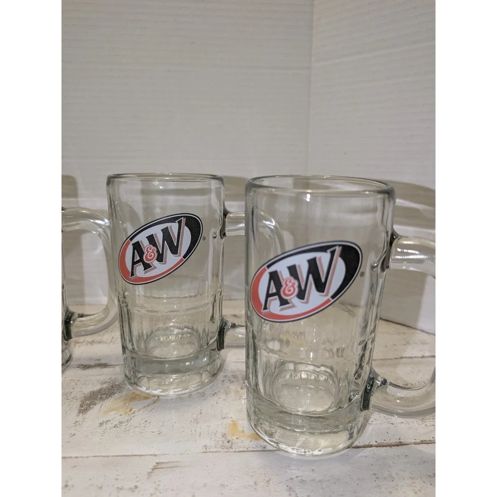 A&W Root Beer Mugs Set of 4 Vintage Heavy Glass, 6-inch Tall